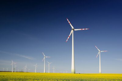 Éolienne représentant l'accent sur l'énergie renouvelable de l'entreprise cleantech du Nouveau-Brunswick et leur investissement en recherche et développement avec l'assistance de Leyton