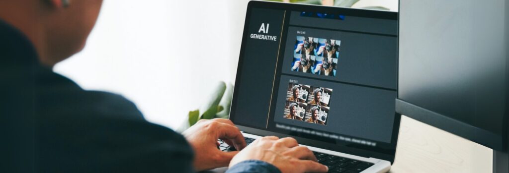 Person generating an AI image out of a prompt, generative AI, text-to-image