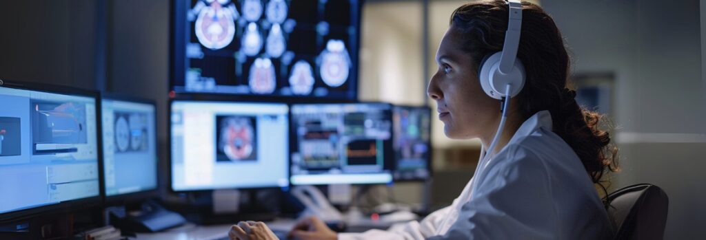 Une scientifique de la santé travaillant sur l’automatisation en utilisant l’IA pour une meilleure découverte des maladies.