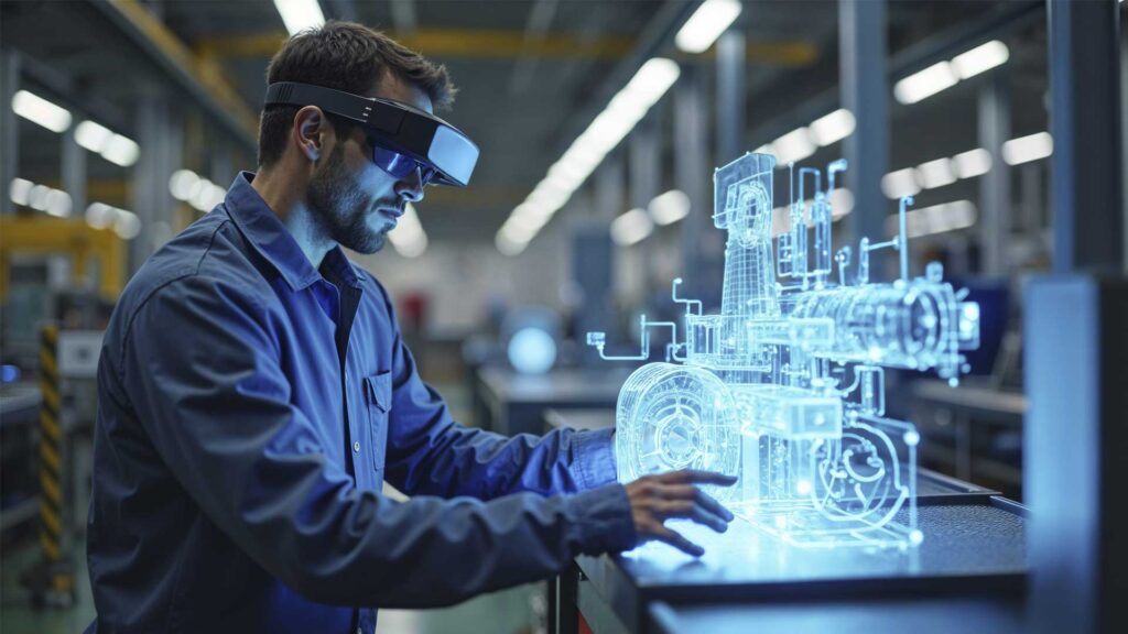 Un operaio del settore manifatturiero lavora con l'intelligenza artificiale.