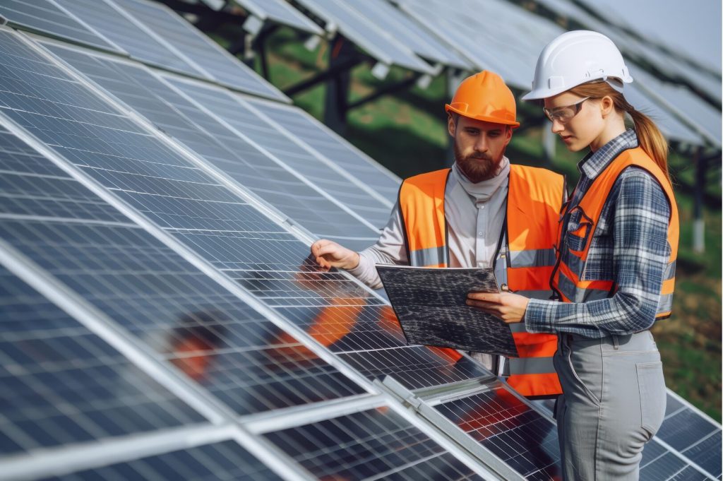 Due operai al lavoro su un impianto solare