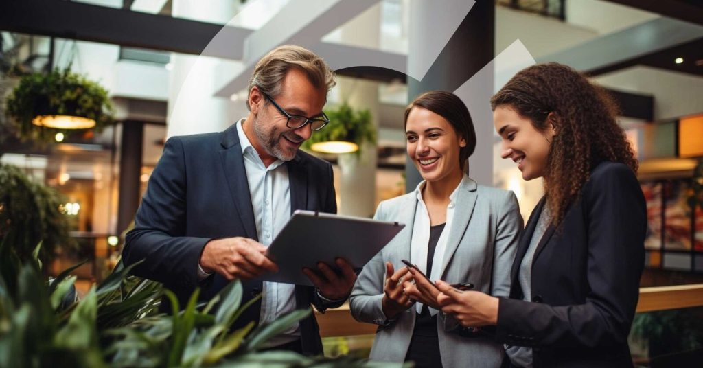 Un consulente mostra a un imprenditore dati di consumo energetico su un tablet, simbolo della digitalizzazione e degli investimenti sostenibili previsti dal Piano Transizione 5.0.